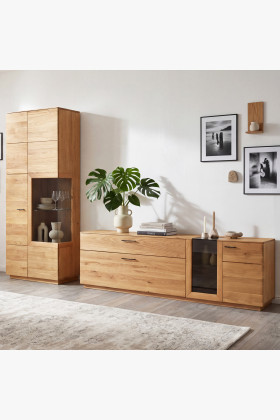 Obývacia stena z dubového dreva vitrína a TV komoda